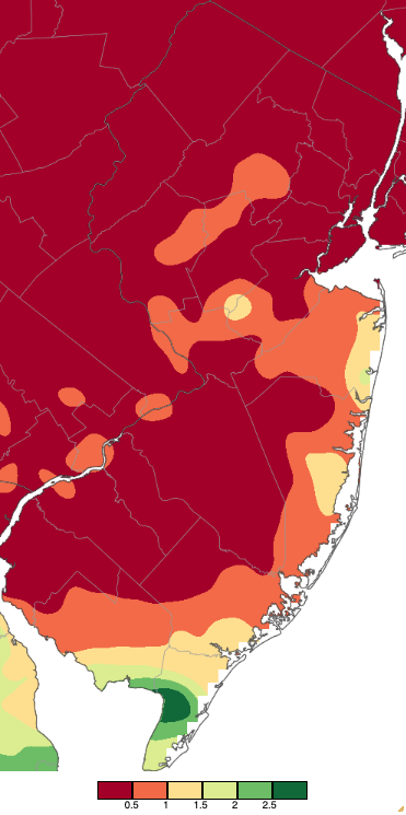 Precipitation across New Jersey from 8 AM on September 16th through 8 AM September 18th based on a PRISM (Oregon State University) analysis generated using NWS Cooperative, CoCoRaHS, NJWxNet, and other professional weather station observations.