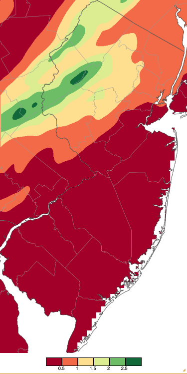 Precipitation across New Jersey from 8 AM on September 4th through 8 AM September 5th based on a PRISM (Oregon State University) analysis generated using NWS Cooperative, CoCoRaHS, NJWxNet, and other professional weather station observations.