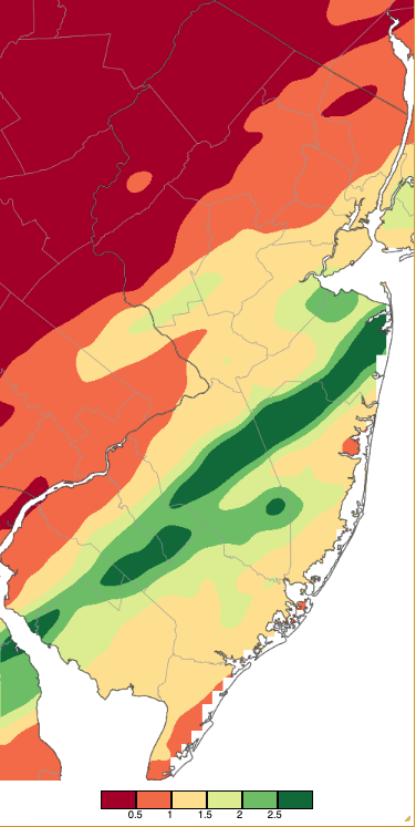 Precipitation across New Jersey from 8 AM on September 6th through 8 AM September 8th based on a PRISM (Oregon State University) analysis generated using NWS Cooperative, CoCoRaHS, NJWxNet, and other professional weather station observations.