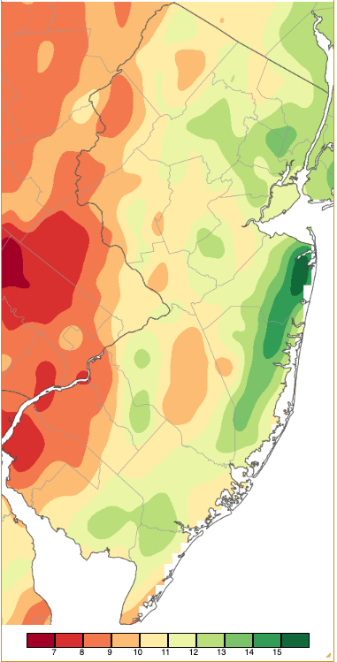 Spring 2023 precipitation across New Jersey based on a PRISM (Oregon State University) analysis generated using NWS Cooperative and CoCoRaHS observations from 7 AM on February 28th to 8 AM on May 31st.