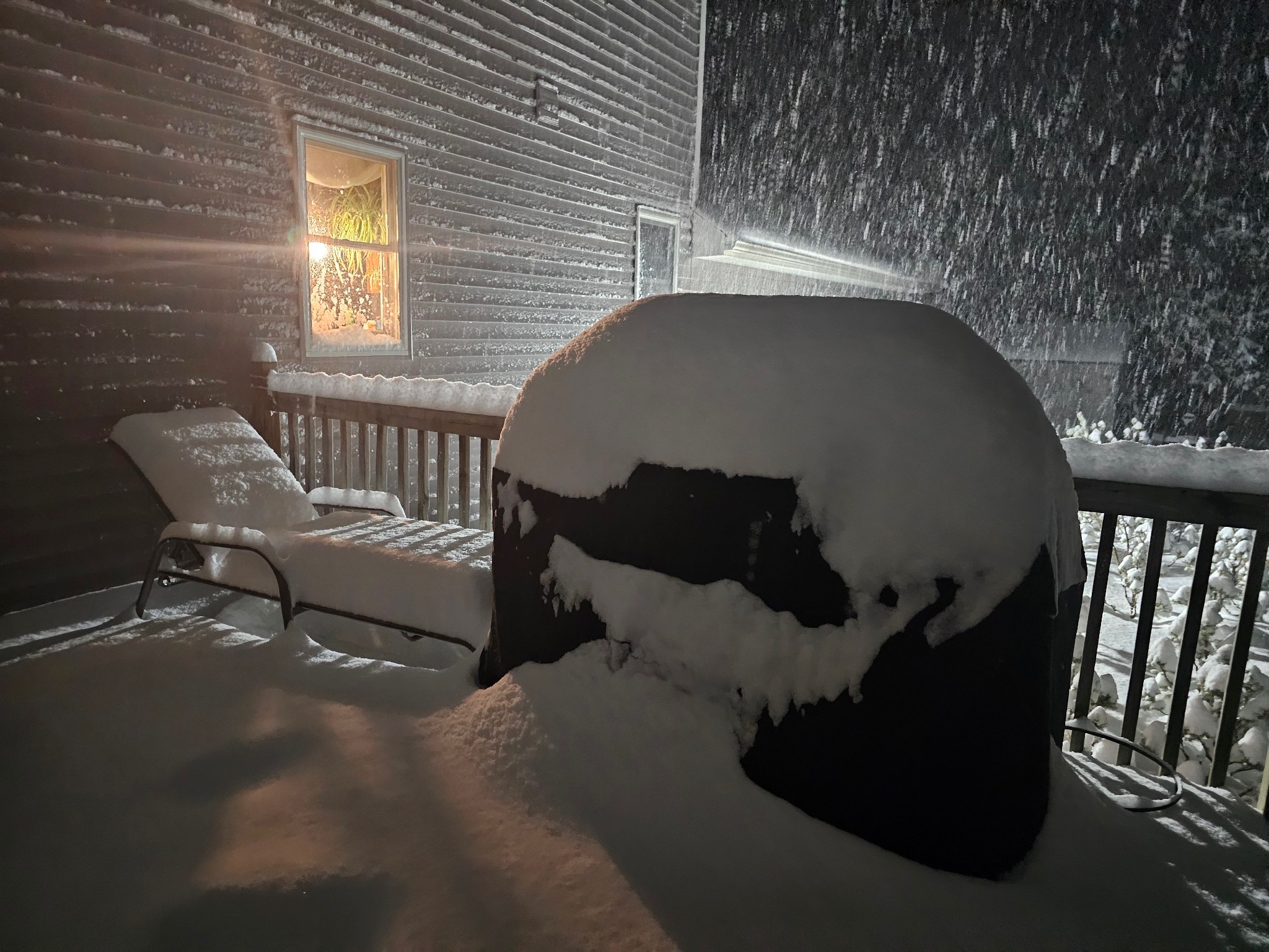 Heavy snow falling in a Wantage (Sussex) backyard the evening of January 6th where the storm total reached 13.5”(courtesy of Shawn Viggiano).
