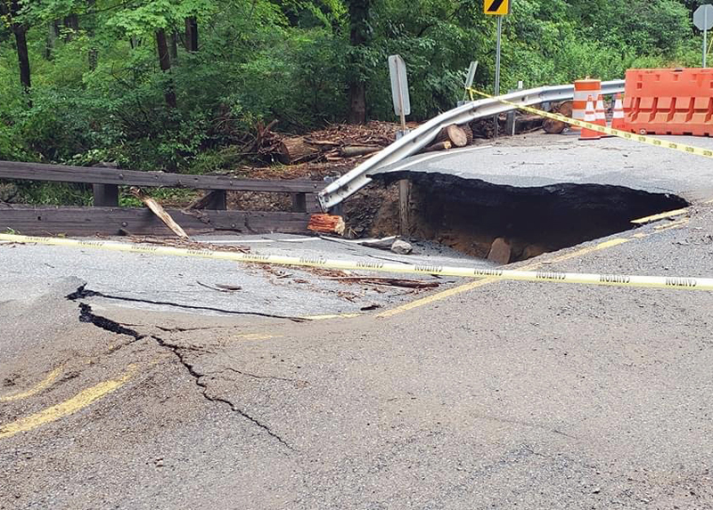 The aftermath of flash flooding in Warren County on July 16th as seen along Brass Castle Creek on Harmony Brass Castle Road by Hartsman Corner Road, Washington Township.