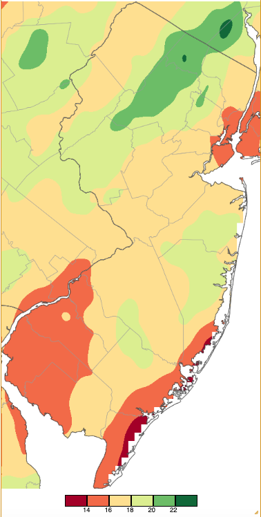 Winter 2023/24 (December 1st–February 29th) precipitation across New Jersey based on a PRISM (Oregon State University) analysis generated using NWS Cooperative and CoCoRaHS observations.