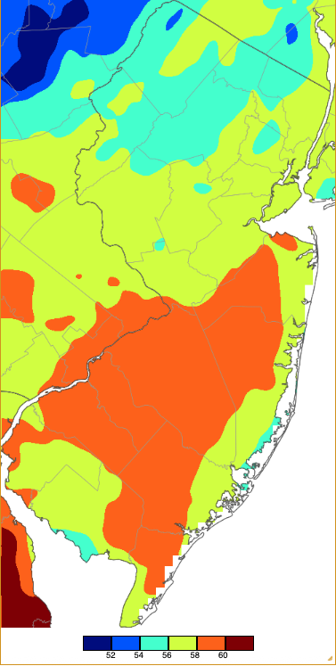 Extreme maximum temperatures during winter 2025/2026 based on a PRISM (Oregon State University) analysis generated using NWS, NJWxNet, and other professional weather stations.