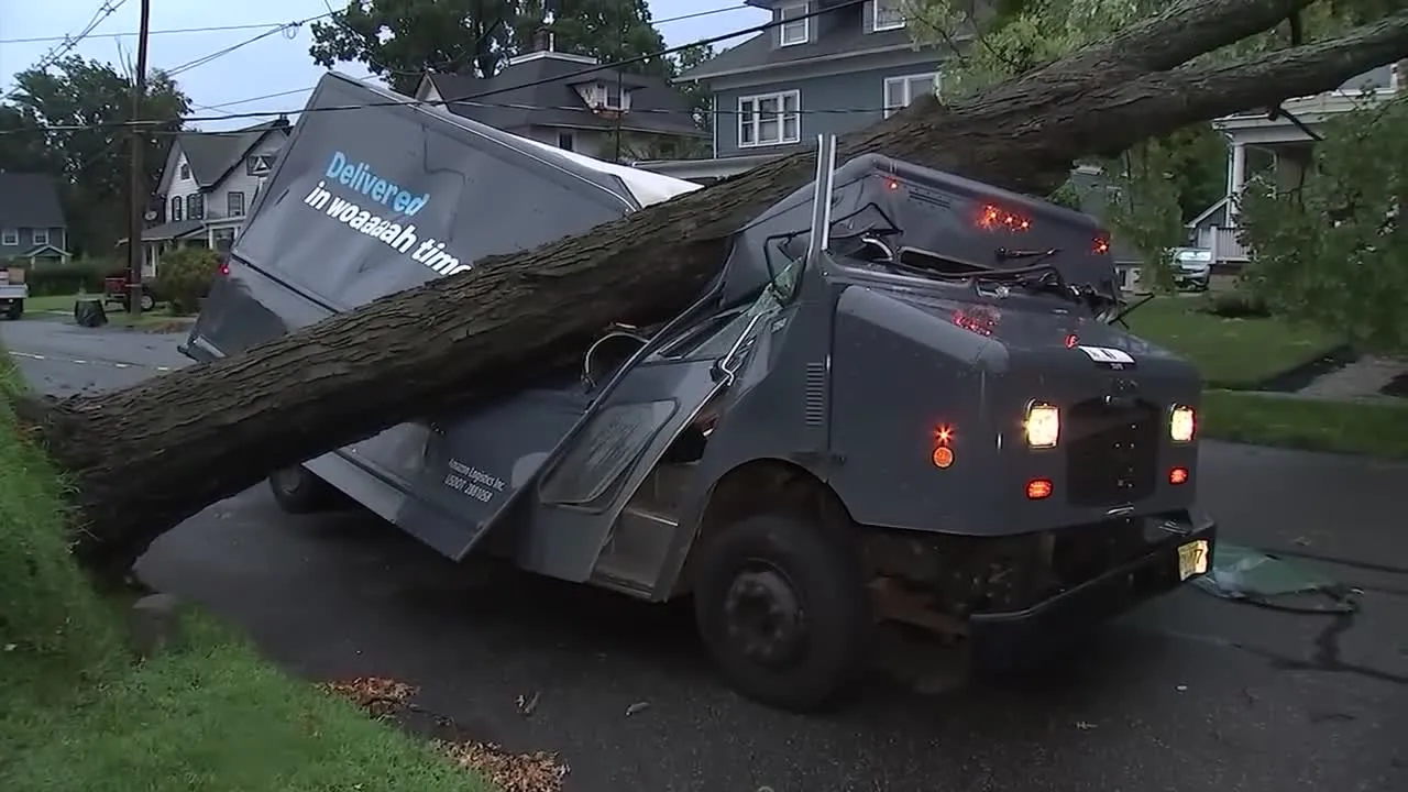 A worker was trapped and rescued by neighbors when a tree fell on an Amazon delivery truck in Plainfield, NJ, on August 7, 2026.