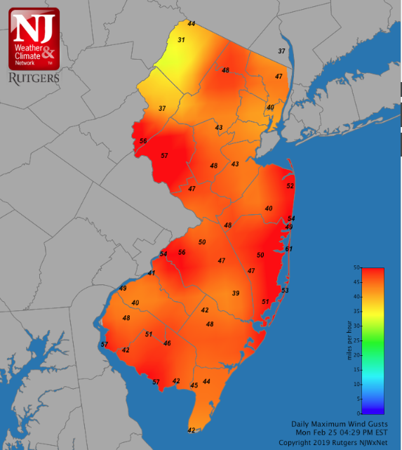 Wind gust map for February 25th