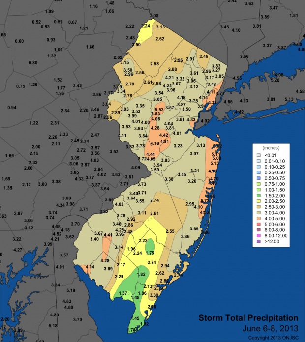 Tropical Storm Andrea rain totals