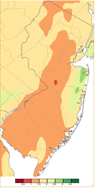 Precipitation across New Jersey from 8 AM on April 18th through 8 AM April 20th based on a PRISM (Oregon State University) analysis generated using generated using NWS Cooperative and CoCoRaHS observations.