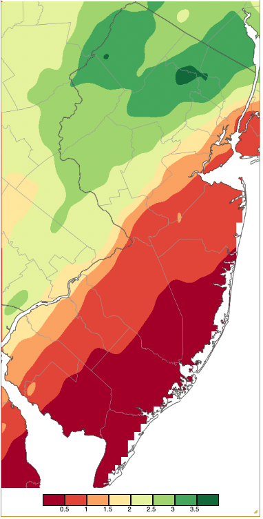 Precipitation across New Jersey from 8 AM on April 7th through 8 AM April 8th based on a PRISM (Oregon State University) analysis generated using generated using NWS Cooperative and CoCoRaHS observations.