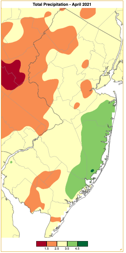 April 2021 PRISM precipitation estimate map