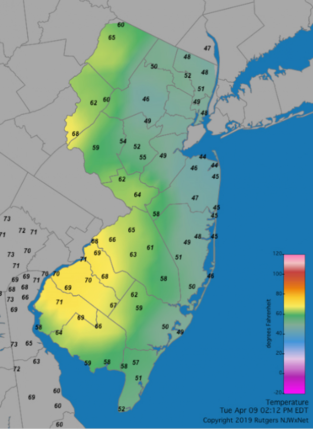 2:12 PM NJ temperature map