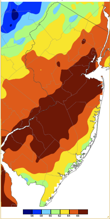 Maximum temperatures on December 11th based on a PRISM (Oregon State University) analysis generated using NWS, NJWxNet, and other professional weather stations.