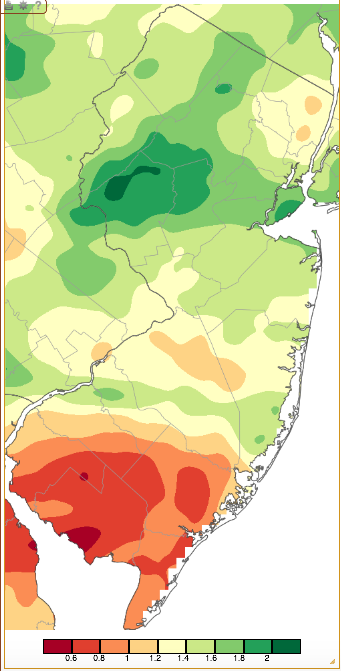 December 2021 precipitation across New Jersey based on a PRISM (Oregon State University) analysis generated using NWS Cooperative and CoCoRaHS observations from 7 AM on November 30th to 7 AM on December 31st.