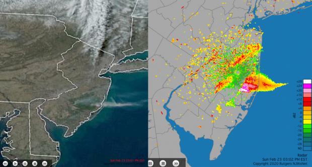 Smoke from controlled burn as seen by satellite and radar