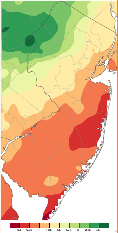 Precipitation across New Jersey from 7AM on February 3rd through 7AM February 5th based on a PRISM (Oregon State University) analysis generated using NWS Cooperative and CoCoRaHS observations.