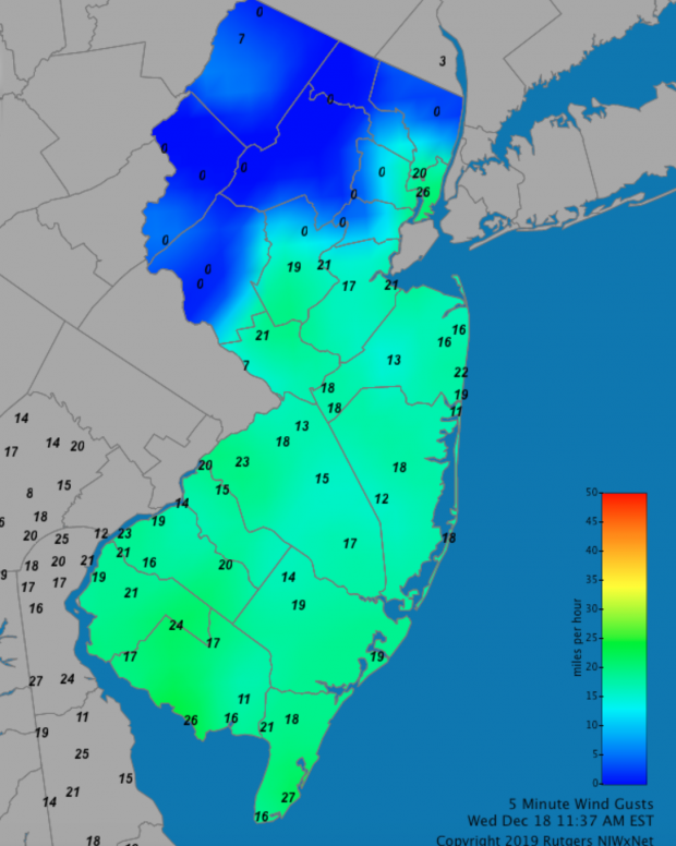 Map showing frozen anemometers on December 18th