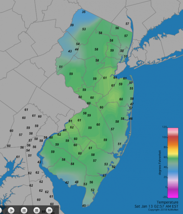 Statewide temperatures at 2:57AM on January 13th