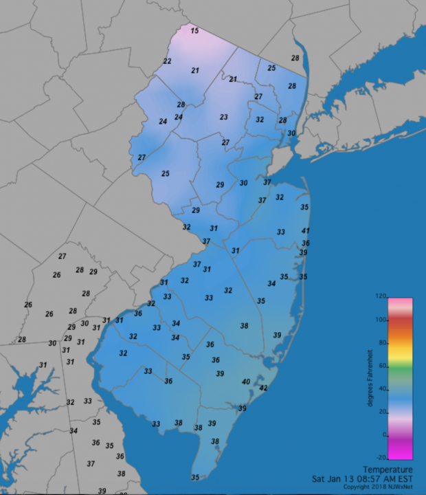 Statewide temperatures at 8:57AM on January 13th