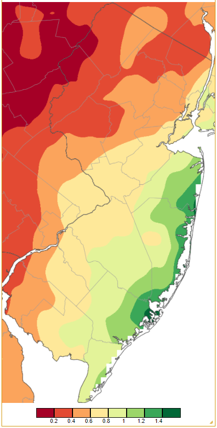 Precipitation across New Jersey from 7AM on January 28th through 7AM January 30th based on a PRISM (Oregon State University) analysis generated using generated using NWS Cooperative and CoCoRaHS observations.