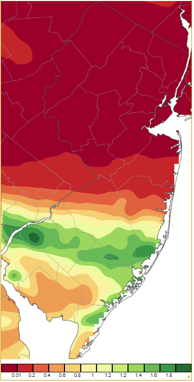 Precipitation across New Jersey from 7AM on July 6th through 7AM July 8th based on a PRISM (Oregon State University) analysis generated using generated using NWS Cooperative and CoCoRaHS observations.