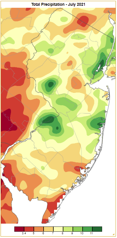 Rainfall from approximately 7 AM on June 30th to 7 AM on July 31st based on an analysis generated using NWS Cooperative and CoCoRaHS observations