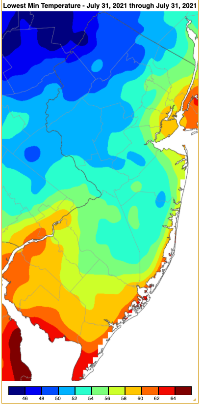 Maximum temperatures on July 17th based on an analysis generated using NWS, NJWxNet, and other professional weather stations