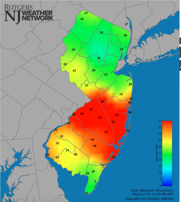 June 3rd derecho maximum wind gusts