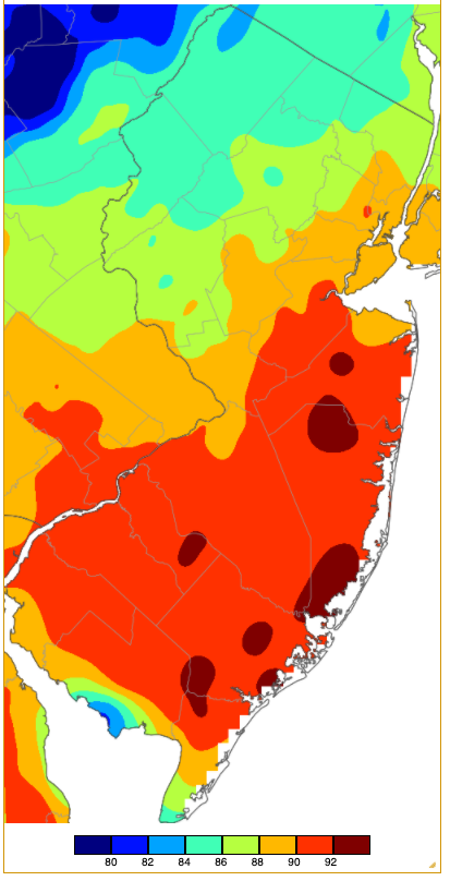 Maximum temperatures on May 22nd based on an analysis generated using NWS, NJWxNet, and other professional weather stations