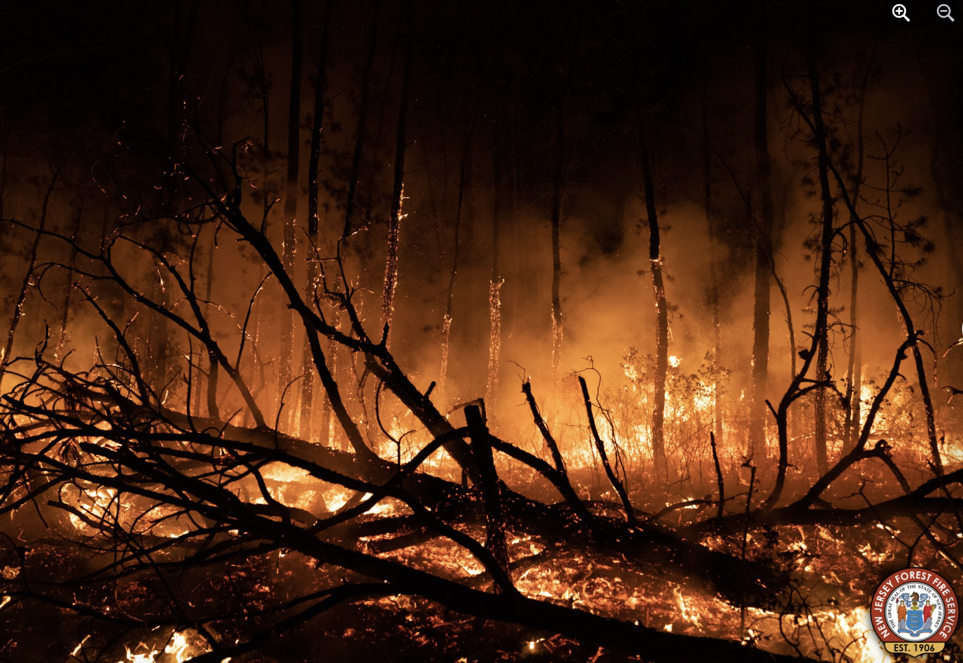 Ground-level photo of the Mullica River fire.