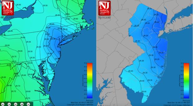 Surface barometric pressure around 9:30PM on October 16th.