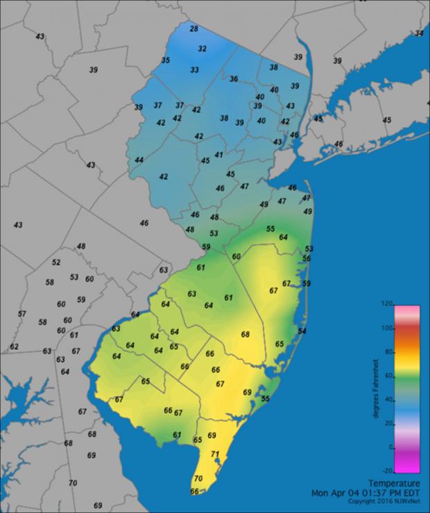 April 19 2016 temperature map