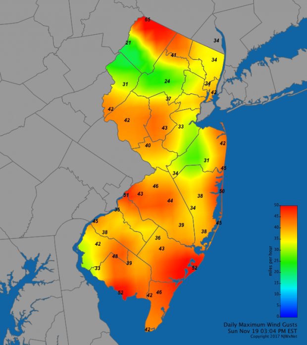 November 19 wind gust map