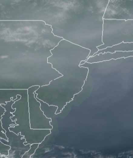 A close-up satellite view of the smoky skies over New Jersey and surrounding areas at 10:55 AM EDT on July 20, 2021