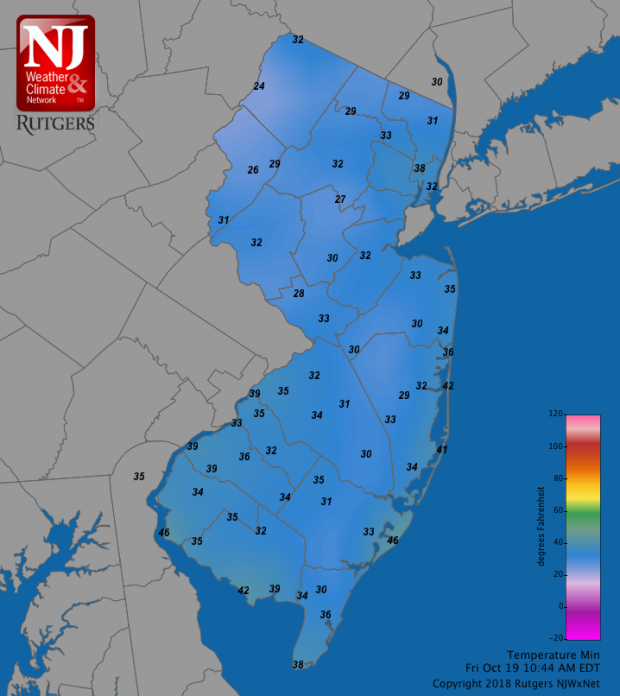 Minimum temperatures on October 19th