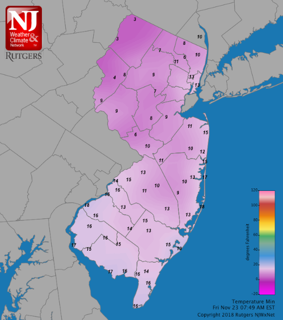 Minimum temperatures on November 23th