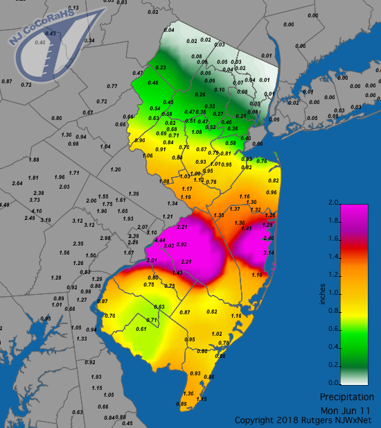 CoCoRaHS rainfall map June 11th