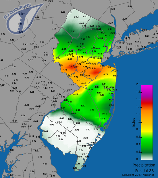 Rainfall map from the morning of July 22nd to morning of July 23rd.