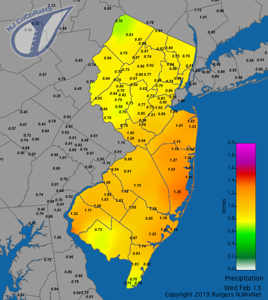 Rainfall map for February 12th-13th