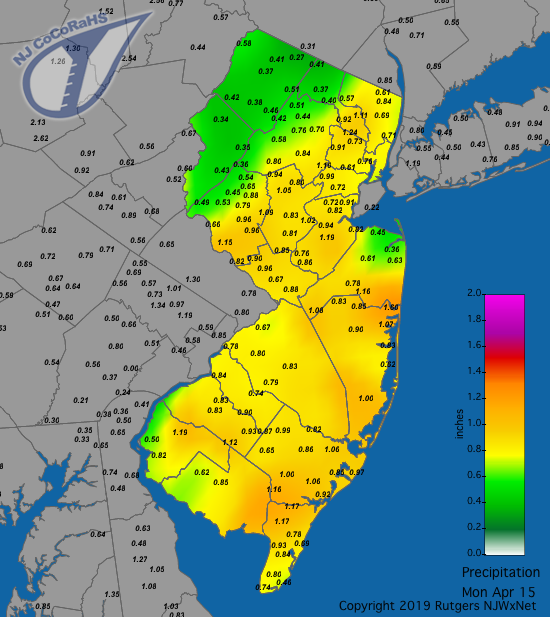 Precipitation map for April 14th-15th