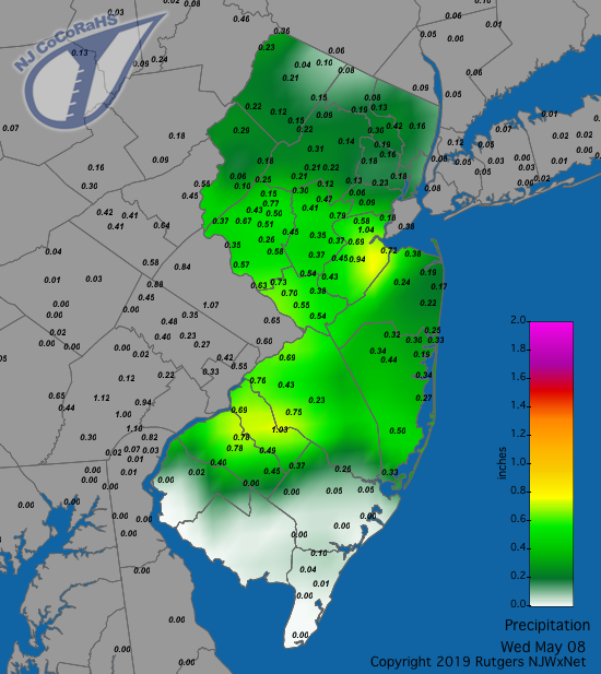 Precipitation map for May 7th-8th