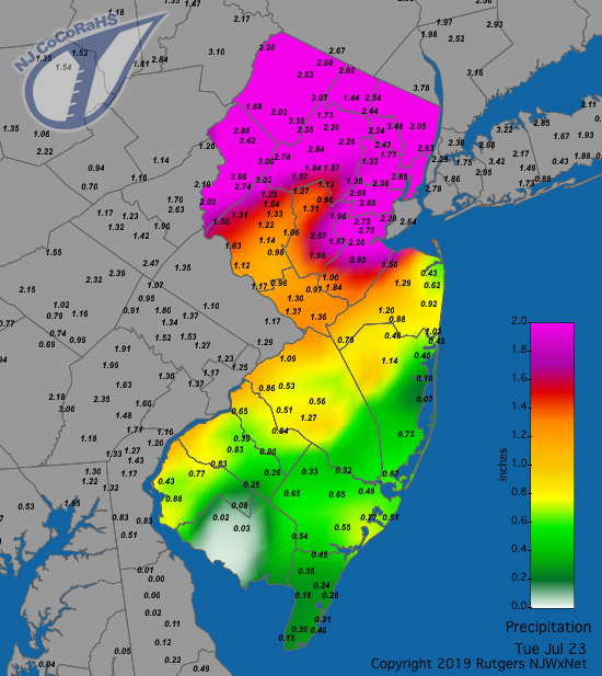 Precipitation map for July 22nd-23rd