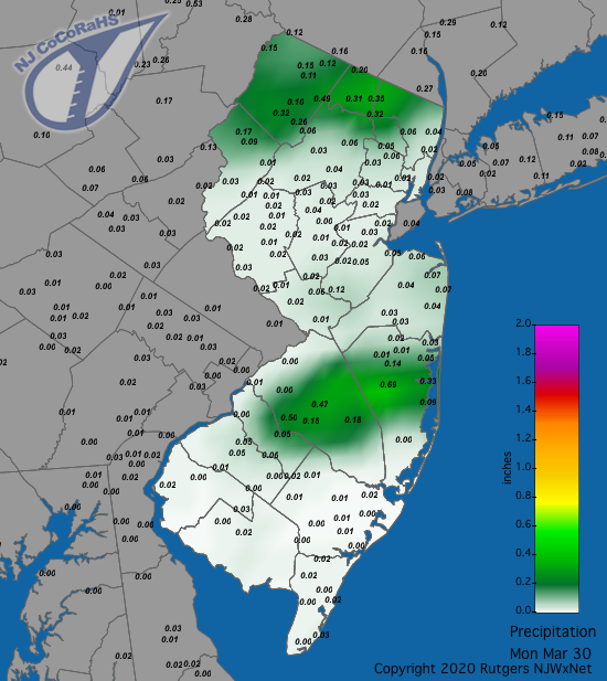 Precipitation map for March 30th