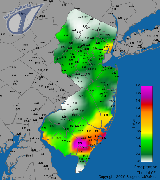 Precipitation map for July 2nd