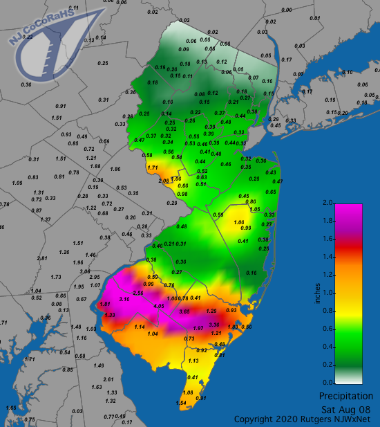 Precipitation map for August 8th