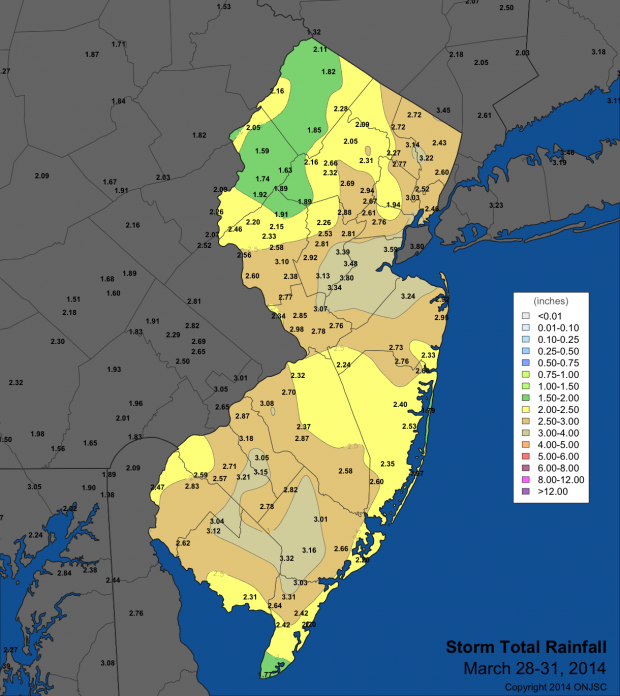 Rainfall totals from March 28-31, 2014.