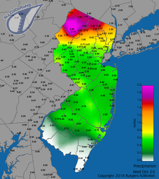 Rainfall map for October 3rd