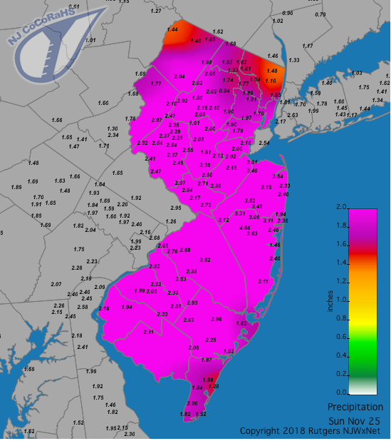 Rainfall map for November 25th