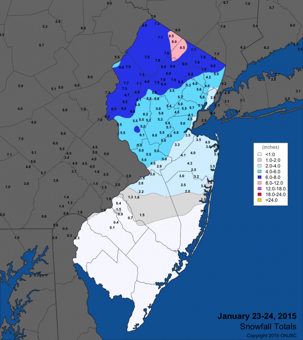 Jan 23-24 snow map