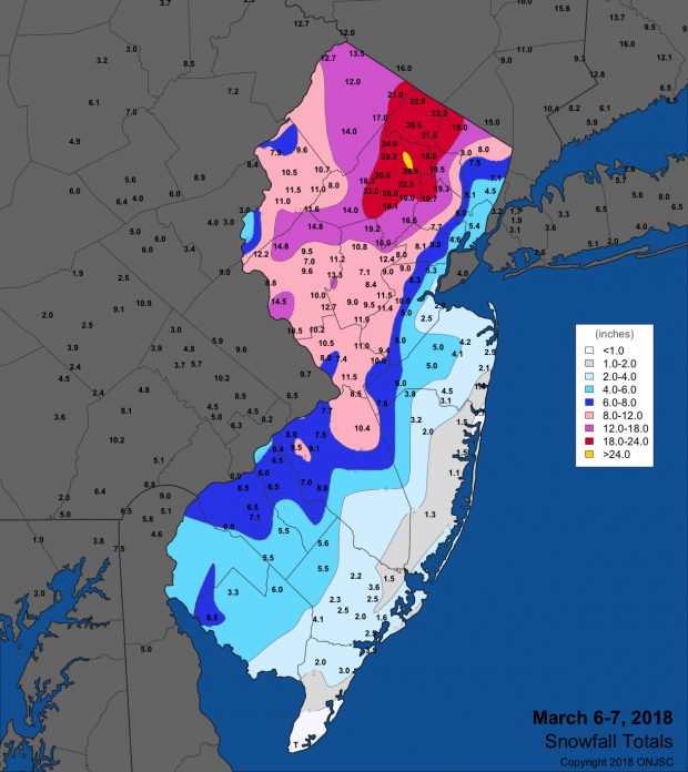 Snowfall map from March 6th-7th