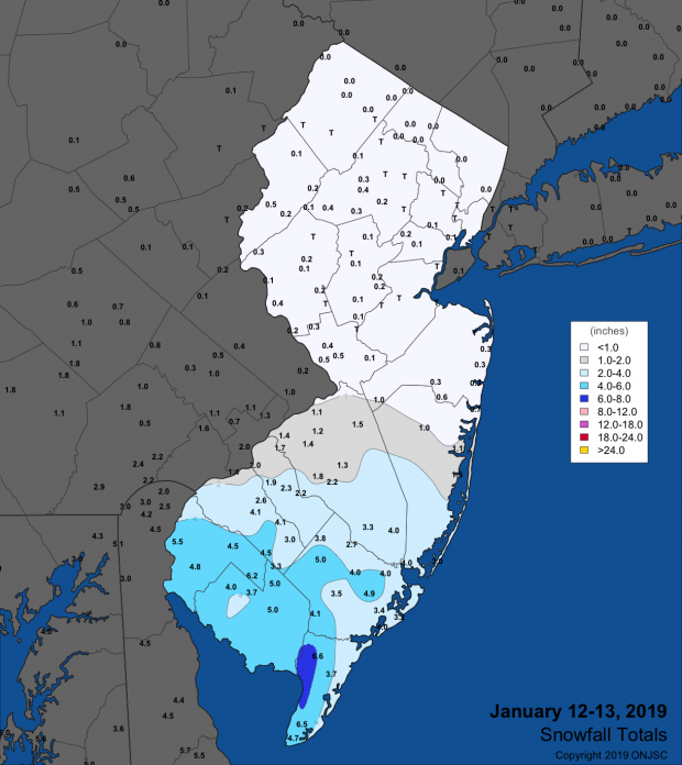 Snowfall map for January 12th-13th